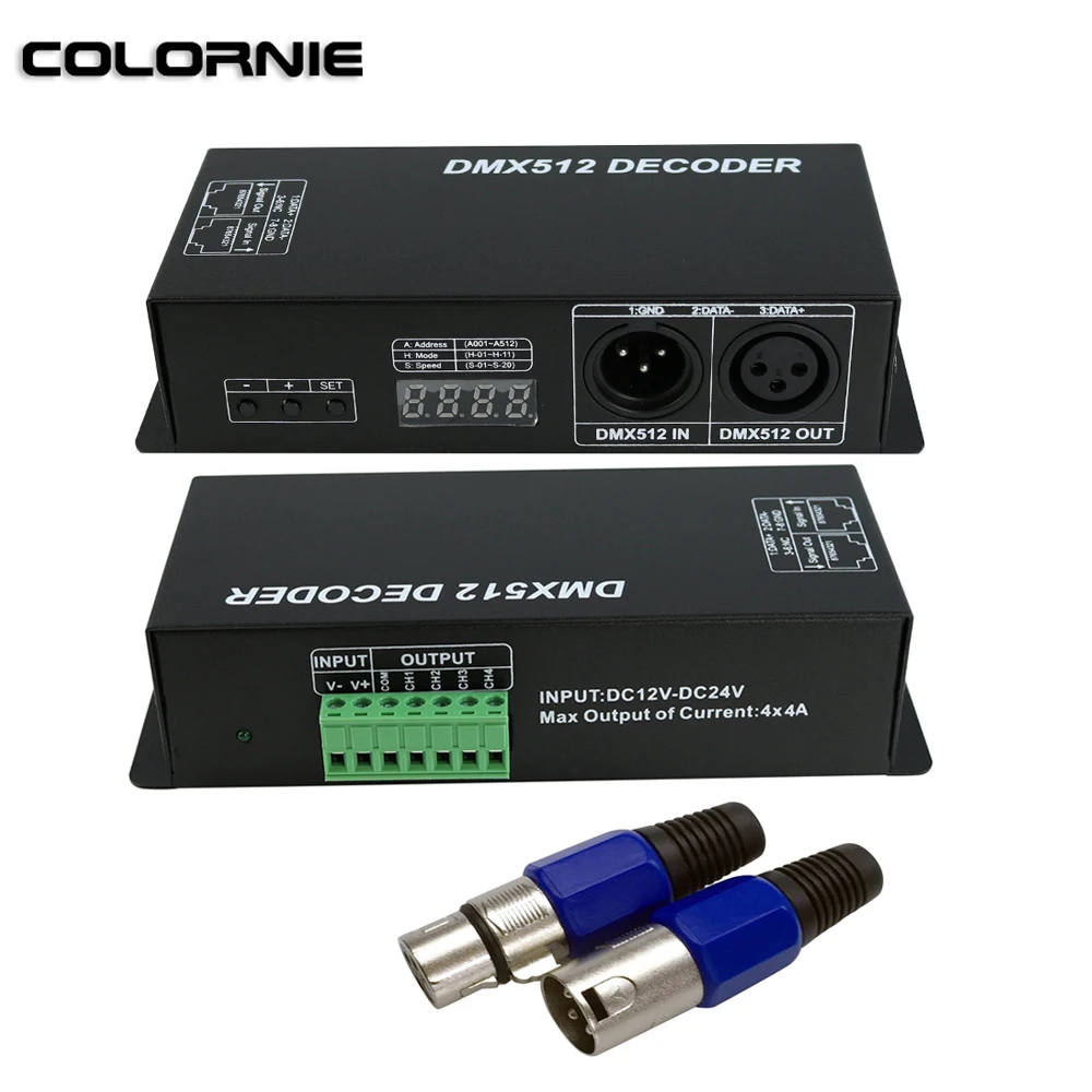 

RGBW DMX512 decoder DC12V~24V 4chx4A RGBW DMX512 Decoder with digital display DMX512 LED Controller