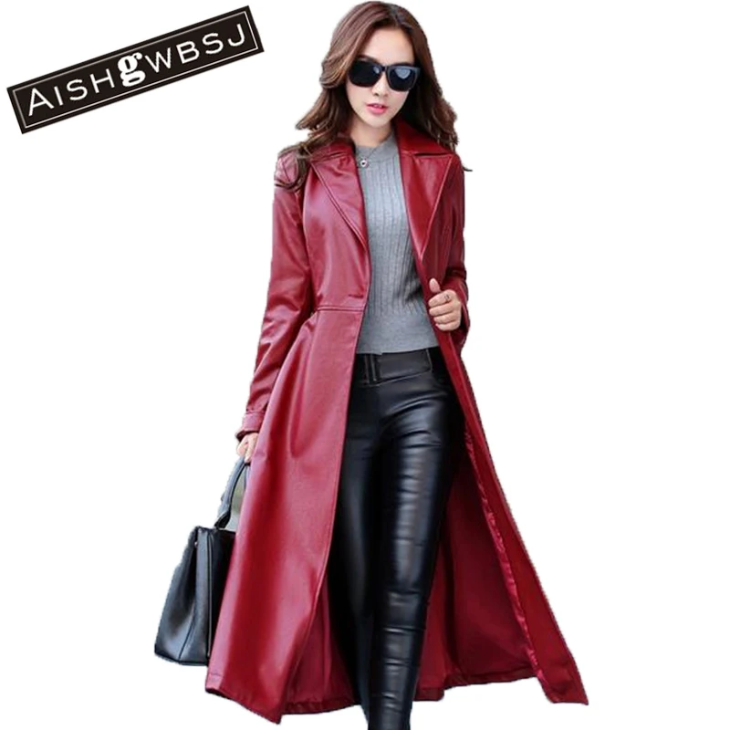 AISHGWBSJ New Autumn Winter Women Coat Turn down Collar Pu