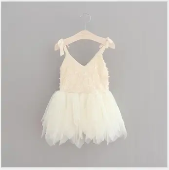 

V-neck Sling dress Girl birthday party princess dress Baby girl tulle dress Elegant floral costume for a girl 5 pcs/lot