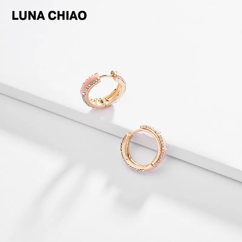 LUNA CHIAO, модное ювелирное изделие, медные мини серьги-кольца из сплава, радужные кристаллы, маленькие серьги-обручи для женщин