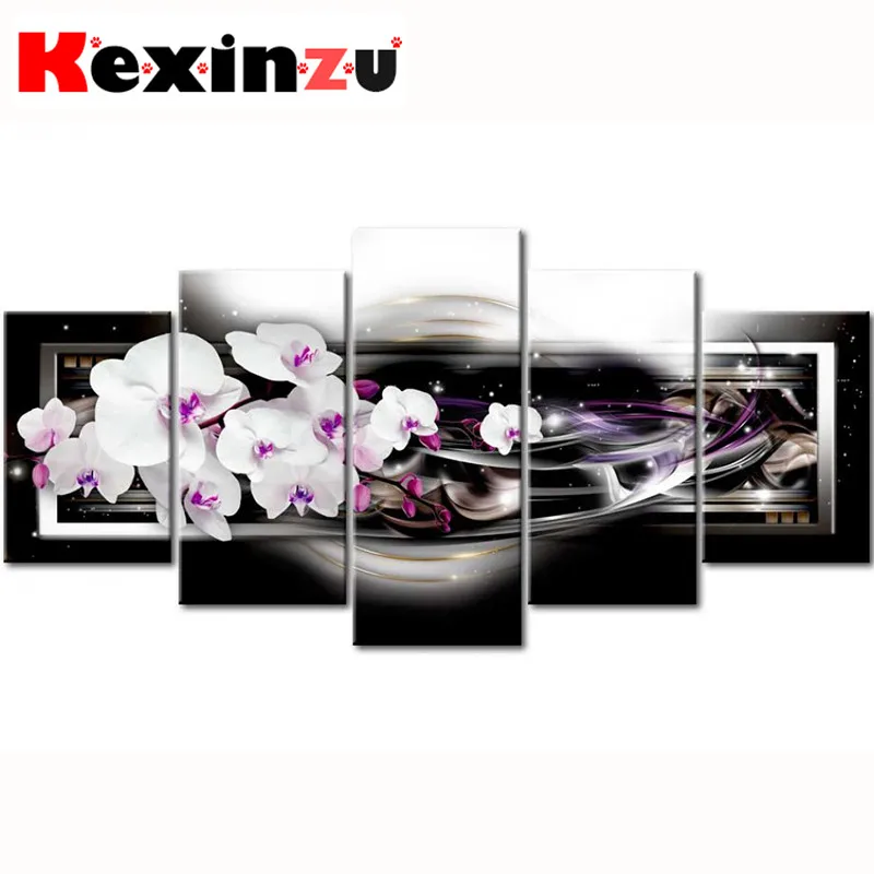 

5pcs Full Square/Round Drill 5D DIY Diamond Painting Cross Stitch"White Flower" Multi-picture Combination Embroidery Decor Home