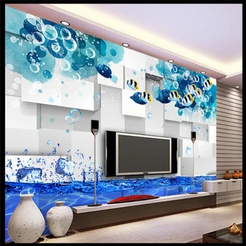 

beibehang Customize any size mural wallpaper underwater world 3d 3d box tropical fish TV background wall tapety 3d modern