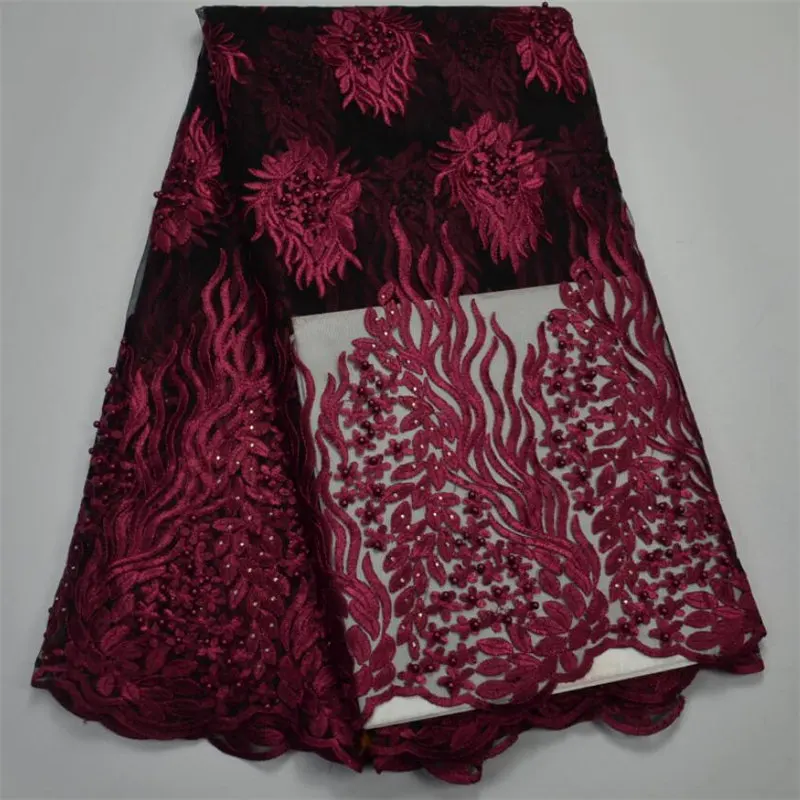 

2018 Embroidery French Tulle Lace Fabric African Mesh Net Lace Fabric High Quality Net Lace with Beads For Wedding Dress