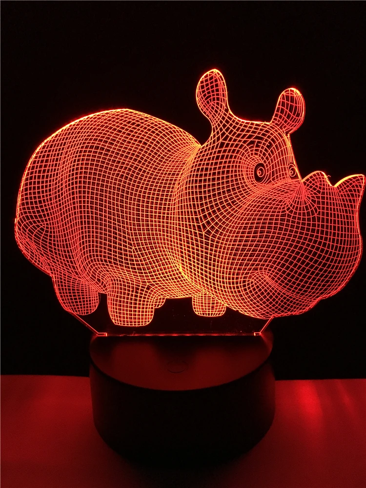 Новый Красочный молодой носорог 3D 7 цветов меняющаяся настольная лампа