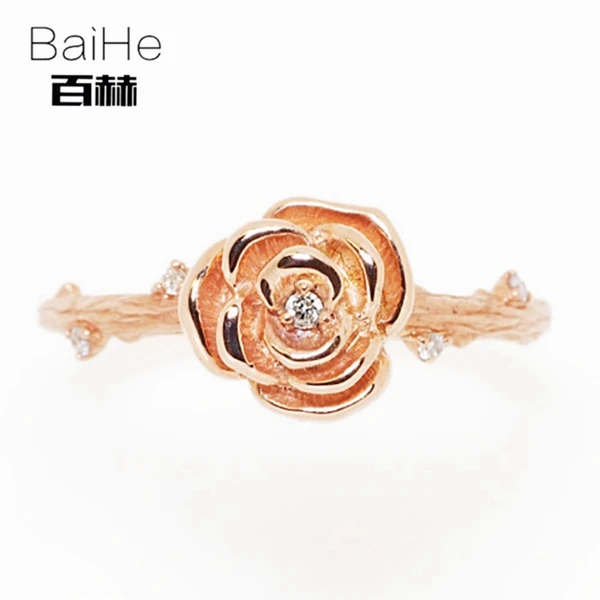 BAIHE Solid 14K розовое золото 0.03CT Сертифицированный H/SI круглый натуральные Алмазы обручальные женские модные ювелирные изделия кольцо - Цвет камня: Ring1