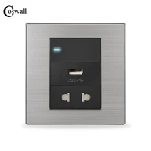 Coswall usb зарядный порт для мобильного телефона+ универсальная 2 отверстия настенная розетка+ 1 банда 2 позиционный светильник с Светодиодный индикатор