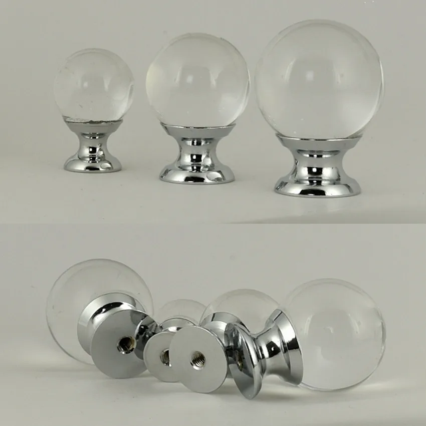 20mm 25mm 30mm 40mm glass ball drawer bookcase knobs pulls silver glass