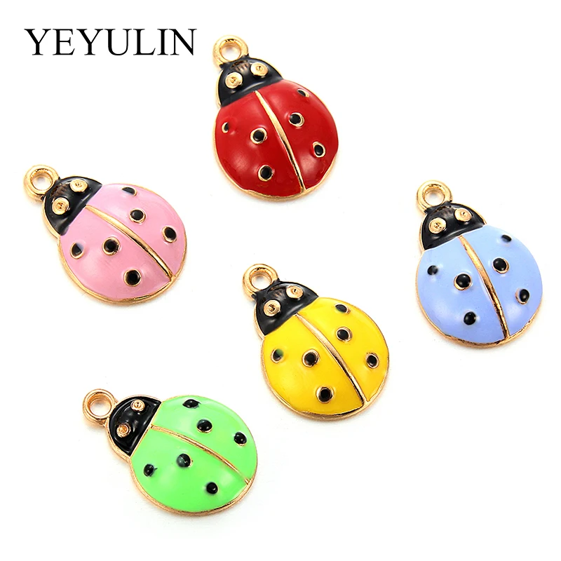 

10PCS DIY Jewelry Gold Tone Mixed Color Alloy Enamel Ladybug Bracelet Charms Necklace Pendants Jewelry Accessories