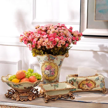 

European Home Furnishing jewelry ornaments flowers rose flower vase Floral Table Set Simulation Room wedding gift