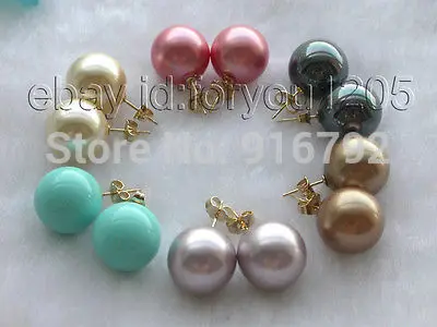 Wholesale &gt&gt&gtWholesale 6pairs 14mm Round Shell Pearl Earrings | Украшения и аксессуары
