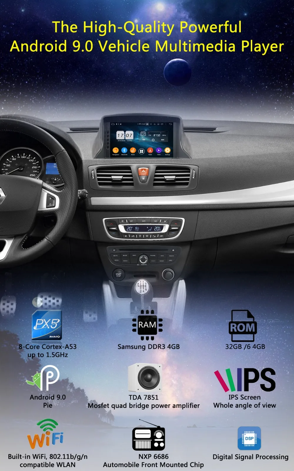 " ips 8 Core 4G ram+ 64G rom Android 9,0 автомобильный dvd-радио GPS для Renault Megane III Fluence 2009- DSP CarPlay Parrot BT стерео