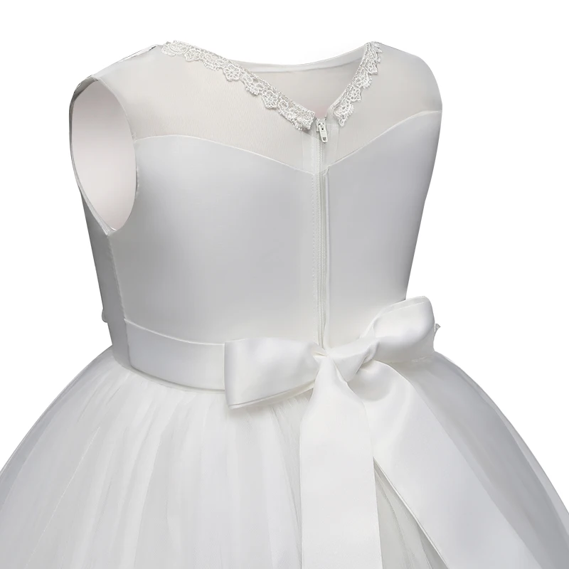 Летнее белое кружевное торжественное платье Детские вечерние платья с вышитыми цветами для малышей Детское платье принцессы на юбилей для подростков для детей возрастом от 6 до 14 лет
