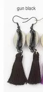 gunblack color WT-E443 WKT Романтический женские серьги, ювелирные украшения натуральный Каури в виде ракушки и кисточкой кулон длинные висячие серьги много цветов может быть выбран - Окраска металла: gunblack color
