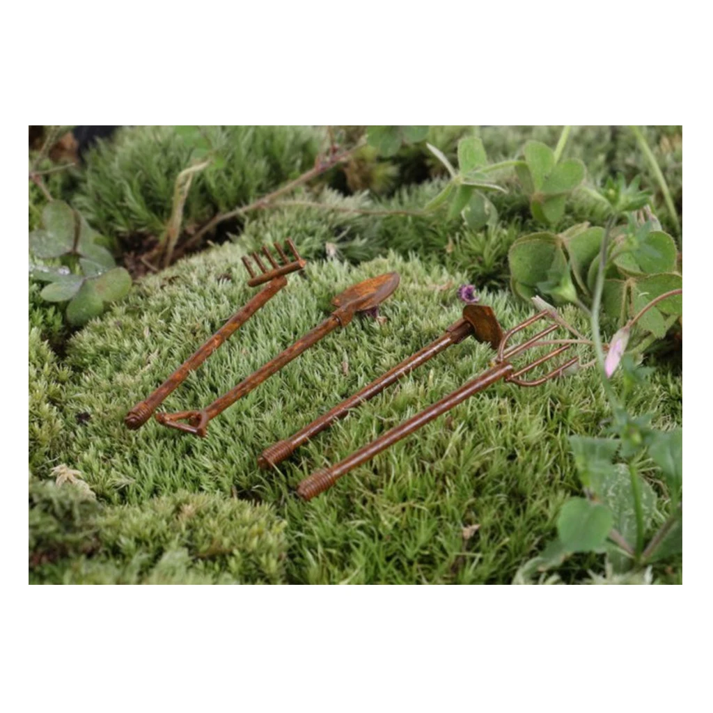 4 Pieces Farming Weeding Tools Set for 1/12 Dollhouse Miniature Fairy Garden Decor