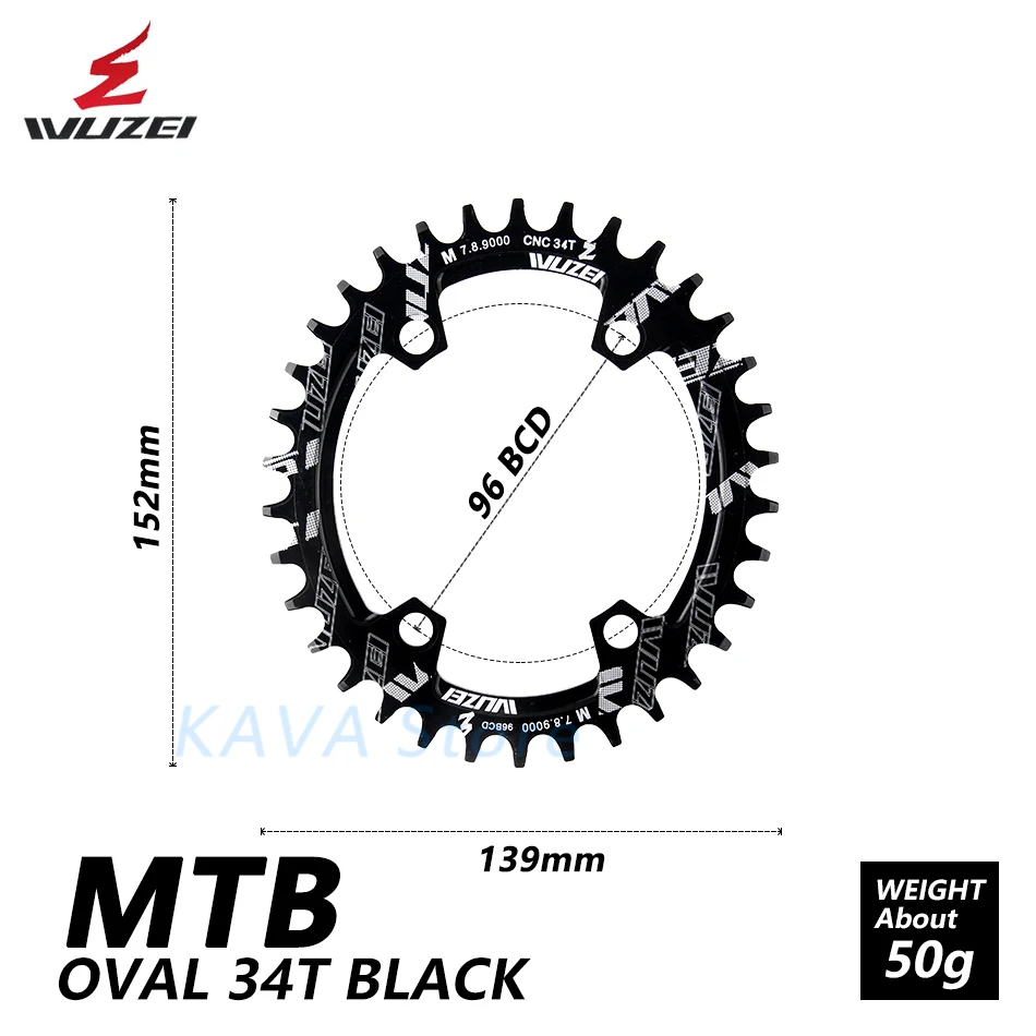 Wuzei 96BCD MTB велосипедная Звездочка широкий узкий Звездочка 32/34/36T Овальный/круглый рукоятка передняя Звездочка для Shimano M7000 M8000 M9000 - Цвет: Oval black 34T