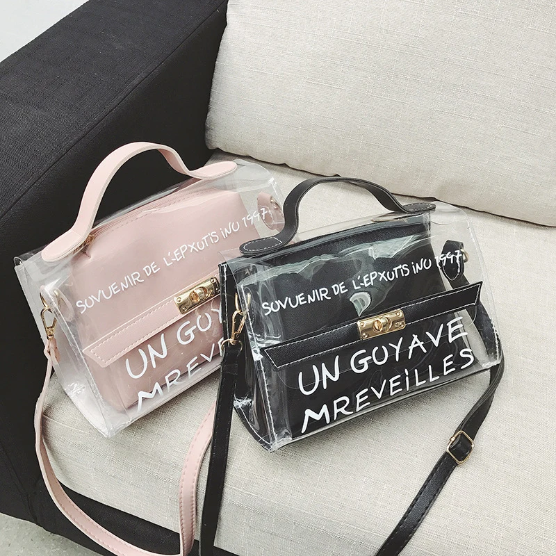 واضح شفاف PVC حقائب كتف المرأة لون الحلوى المرأة أكياس هلام محفظة بلون حقائب sac فام Crossbody حقيبة
