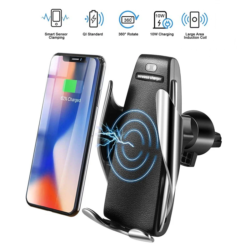 

10W Wireless Car Charger S5 Automatic Clamping Fast Charging Phone Holder Mount in Car for iPhone xr Huawei Samsung Smart Phone