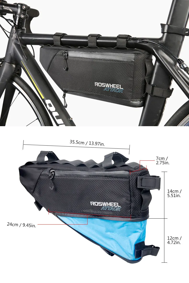 Excellent ROSWHEEL NEW Bicycle Frame Triangle Bag Storage Pouch Bags Cycling MTB Road Bike Tube Corner Pannier 121371 Volume Extendable 0