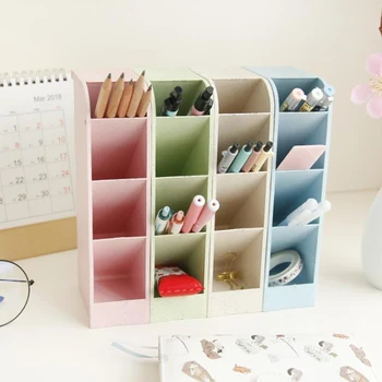 

1 Pcs Cute Multi-function 4 Grids Wheat Straw Pen Holders Storage Box Organizer Desktop Cosmetic Jewelry Holder Stationery