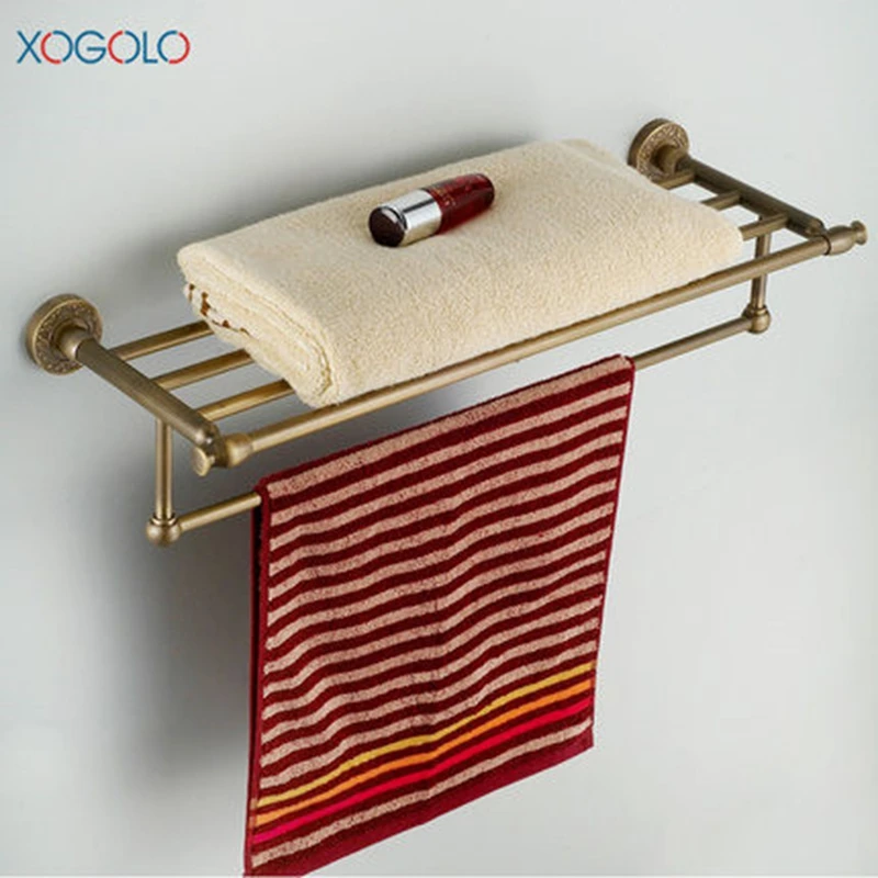 

Xogolo Copper Polished Chrome Double Layer Antique Brief Wall Mounted Bathroom Towel Rack Towel Holder Accessories