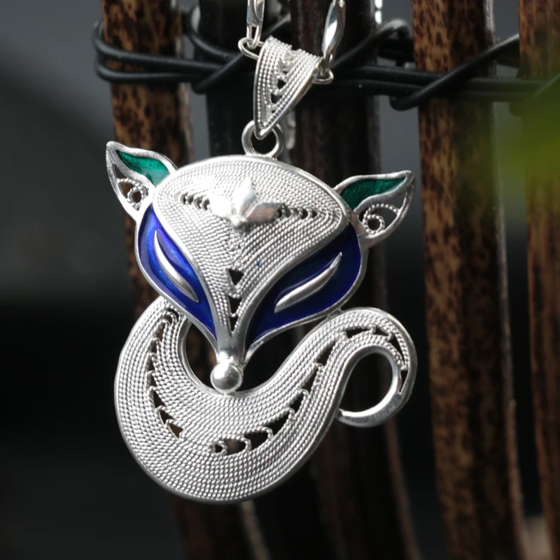 Handmade 999 Sterling Silver Pendant Miao Ethnic Characteristics Fox