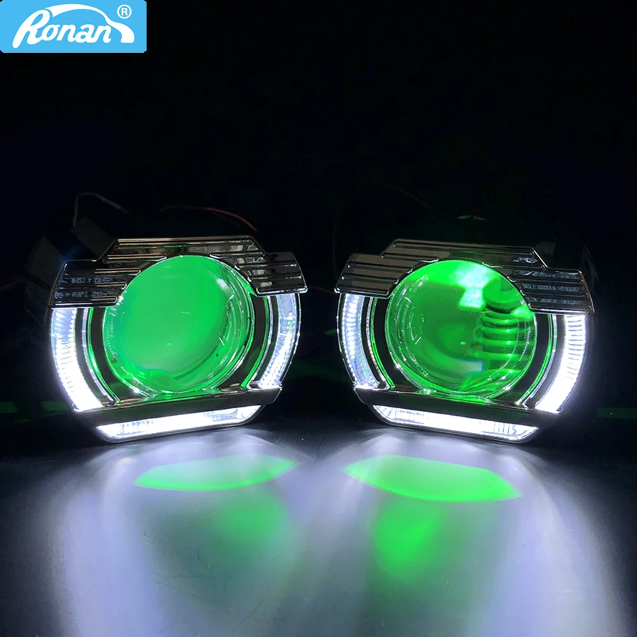 Ronan 2.5&quotbi xenon projector lens MH1 LED DRL angel eyes shrouds for vw H4 H7 Car Styling Bulb Retrofit DIY | Автомобили и