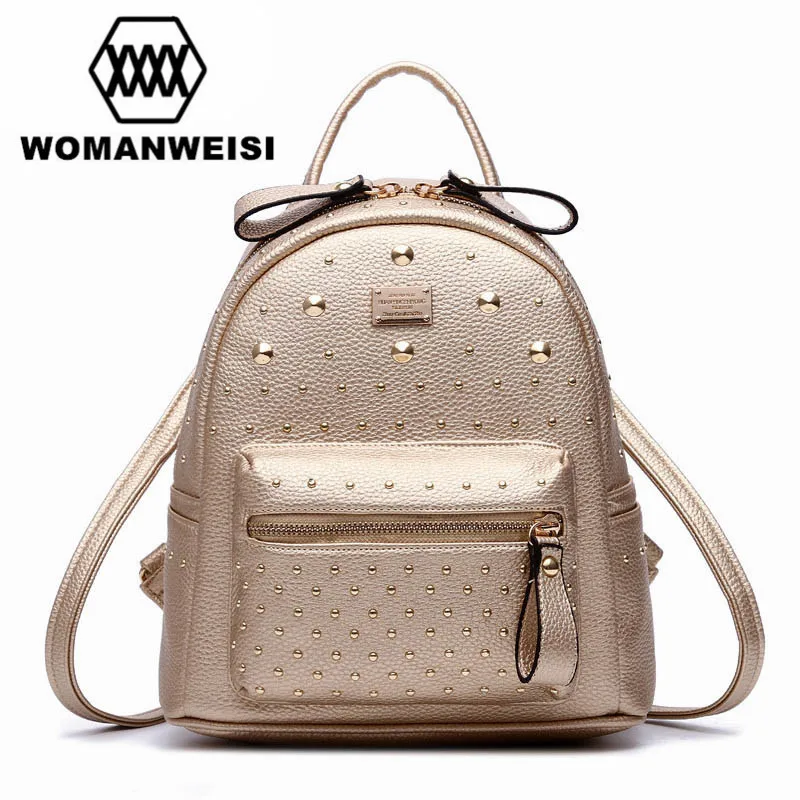 

Gold White Black 3 Color Fashion Leather Motorcycle Backpack Punk Style Rivet Small Women Backpack For Teenage Girl Travel Bags