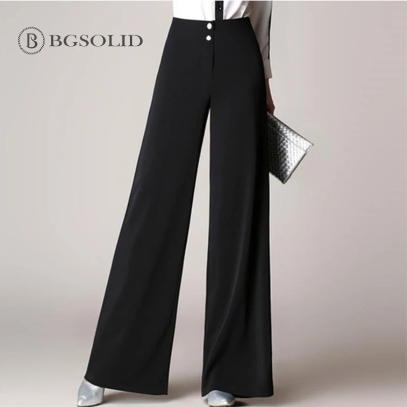 

2019 spring style high waist and wide leg trousers female trousers Korean version loose casual trousers black trousers