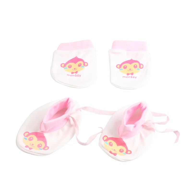 Newborn Anti Scratch Gloves Organic Cotton Soft Baby Gloves Socks Sets Cartoon Bear Monkey Boys Girls Pack Mittens Socks Suits (16)