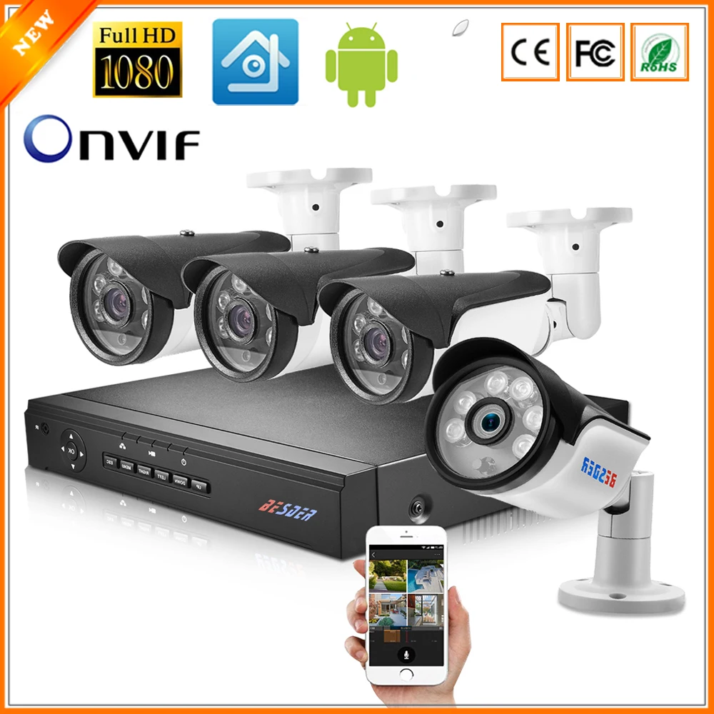 

BESDER Home Security CCTV System PoE 8CH 4CH 1080P PoE Camera Kit Full HD 1080P PoE NVR Kit Up to 150M PoE Distance