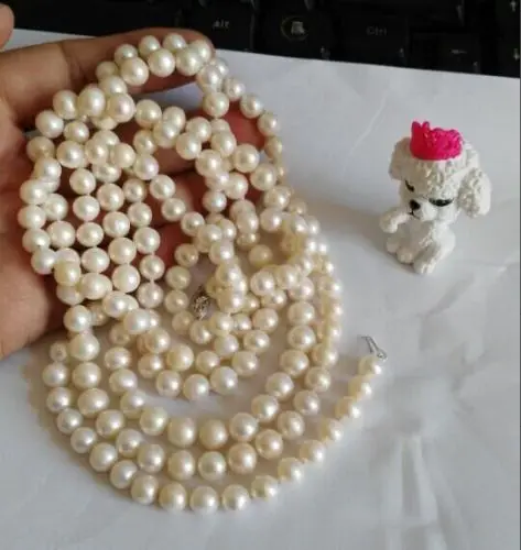 

Free shipping 0002983 8-9mm natural south sea genuine white pearl necklace 48inch ()