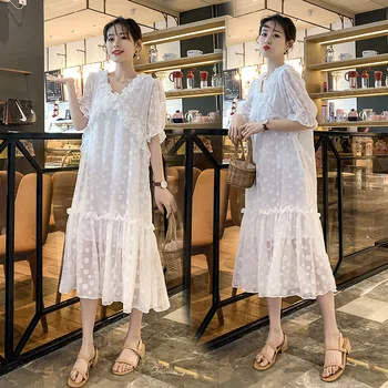 

Pregnant Clothes 2019 Summer White Long Dress for Pregnant Women Maternity Pregnancy Dresses Out Wear Cute Pregnancy Dress