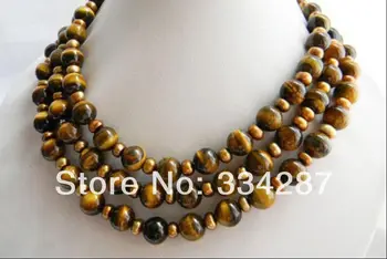 

50 Inches Long 10mm Round Tiger'-eye Coffee Slice Freshwater Pearl Necklace