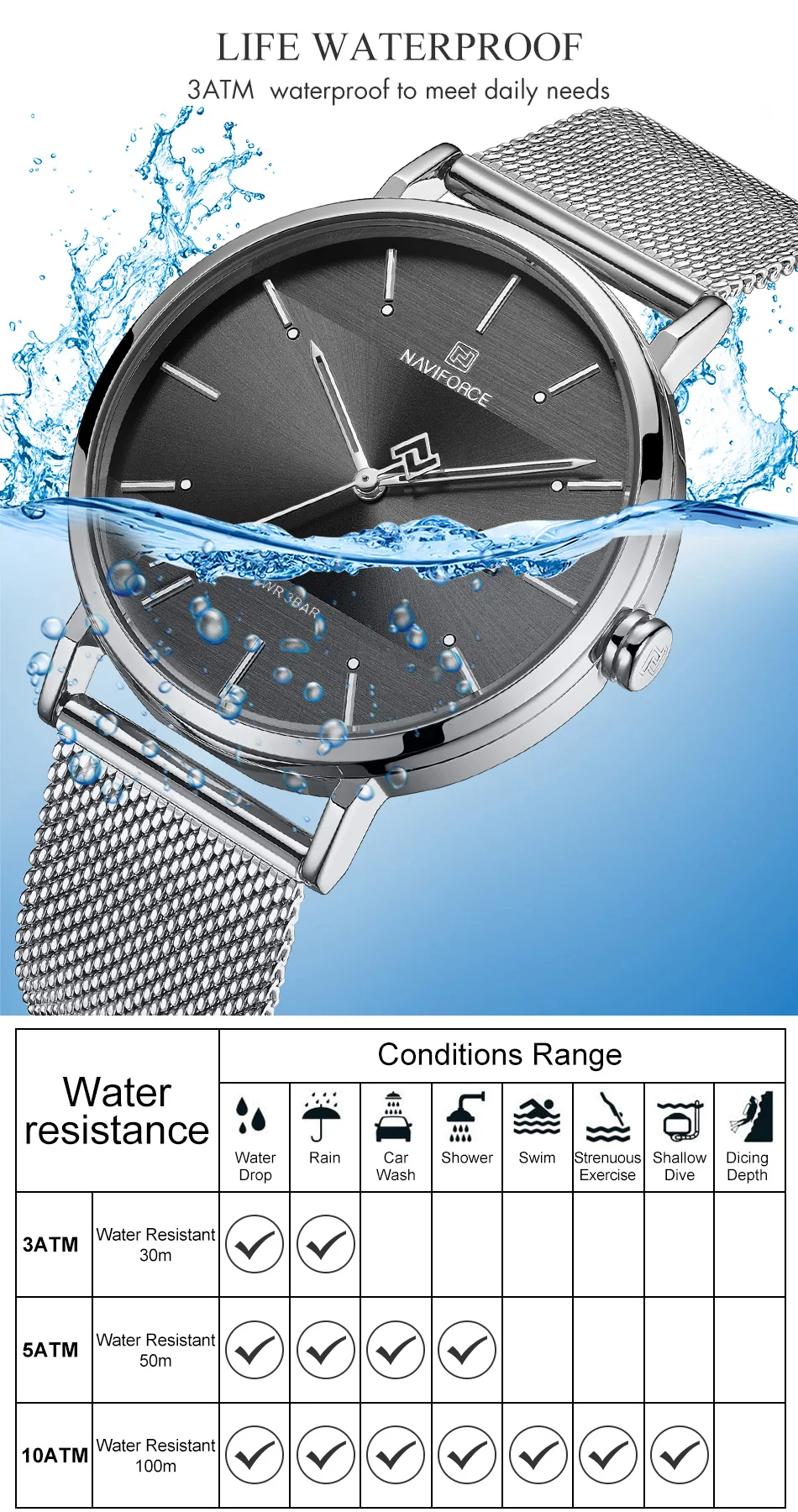 NAVIFORCE Watch Men Fashion Casual Men's Watches Stainelss Steel Mesh Quartz Wristwatch Male Waterproof Date Relogio Masculino