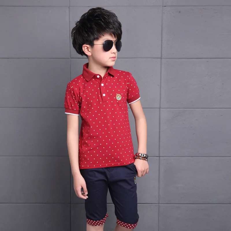 

2017 Brand Baby Boys Polka Dot Suits Short-Sleeves Shirts+Pant Two-Piece Sports Clothing Children's Casual Turn-down Collar Sets