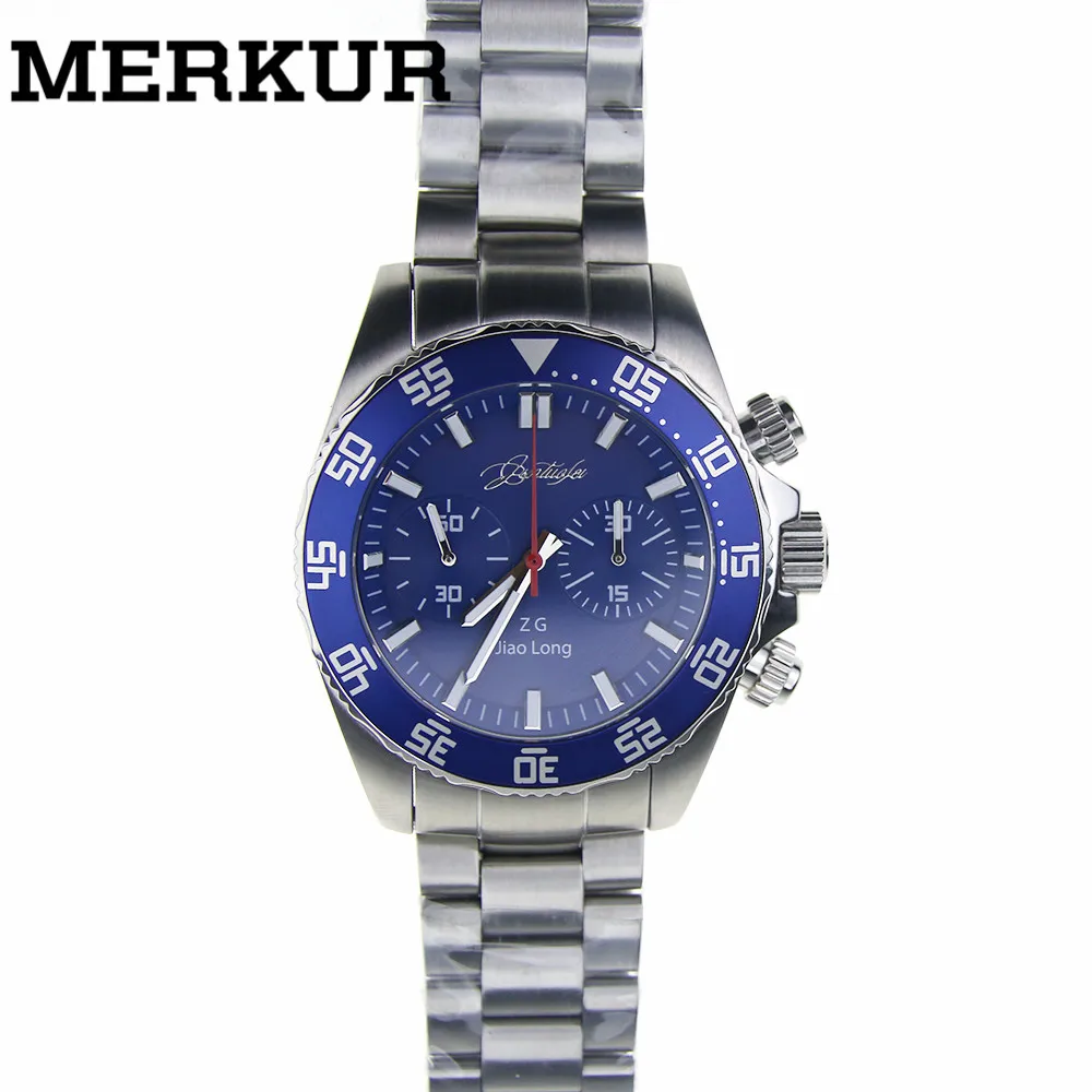 

Mens Seagull movement Chronograph Diver Pilot Watch 100M Mechanical Sapphire