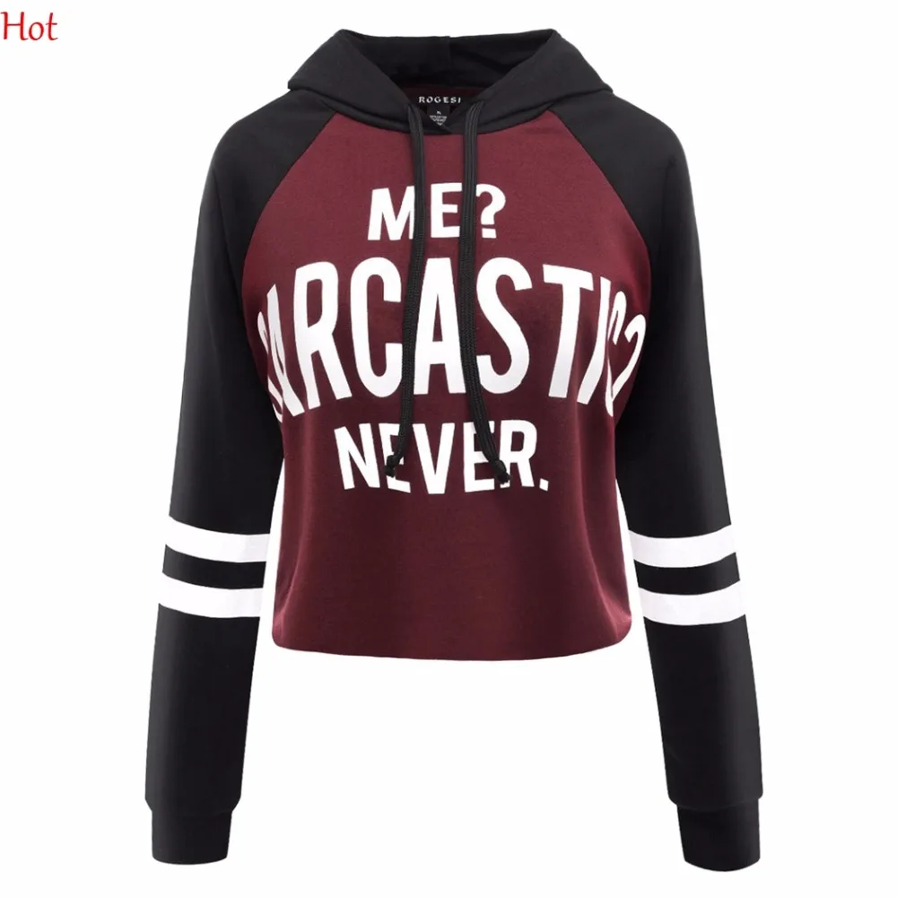 

2017 Hot Women's Clothing Printing Letters Hoodies Hooded Sweatshirts Crop Tops Patchwork Hoody Women Sweatshirts SVH031739