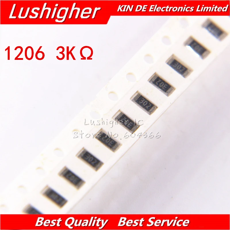 

100PCS 1206 SMD Resistor 5% 3K Ohm 302 3.0Kohm 3000ohm