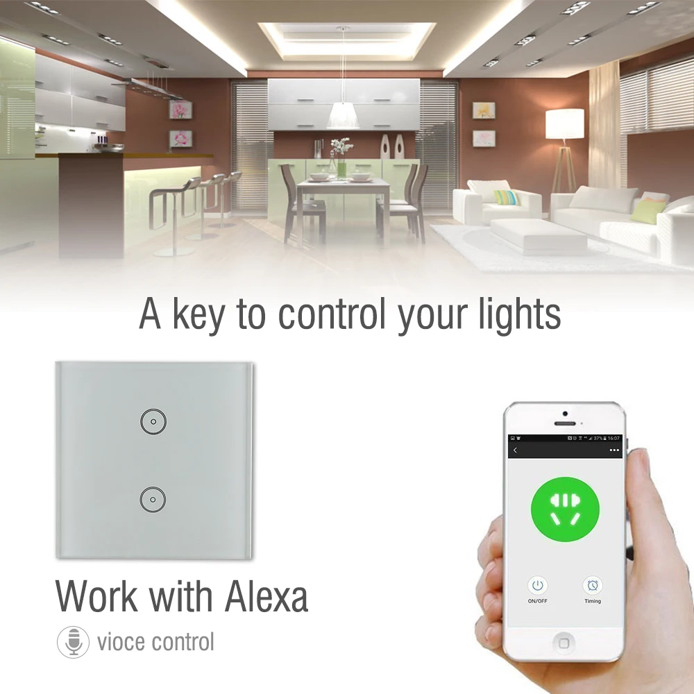 Smart Wireless wifi phone remote control wall Switch EU 2 Gang 1 Way