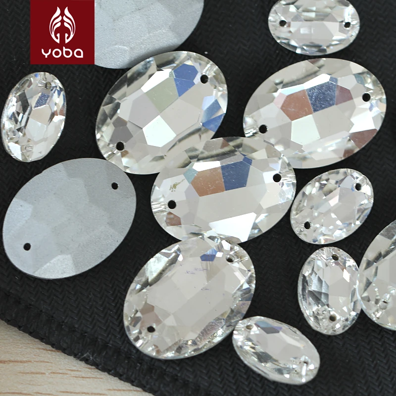 4 Sizes Oval Shapes Crystal Glass Sew On Rhinestones With 2 Holes
