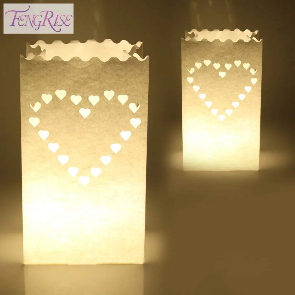 FENGRISE 10 шт Свадьба Сердце держатель для чайной свечи Luminaria Бумага Свеча-фонарь сумка дома для романтической свадьбы, вечеринки украшения поставки - изображение
