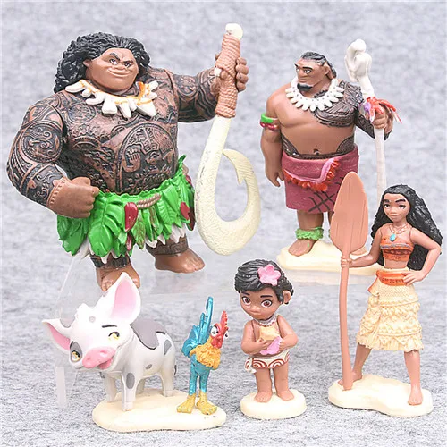 6 шт./компл. с героями из мультфильмов; Vaiana принцесса Мауи главный Tui Тала Heihei Pua фигурку украшения игрушки для детей, подарок на день рождения - Цвет: Moana