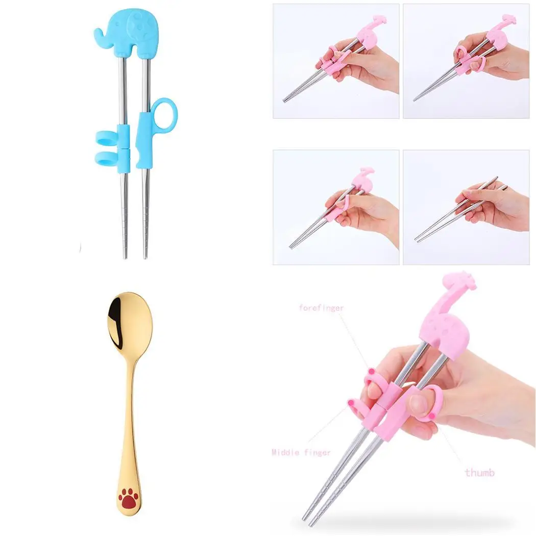 

Fashion chopstick Child Cartoon Portable Training Tableware Stainless Steel Chopsticks/Spoon Practice Spoon Chopsticks