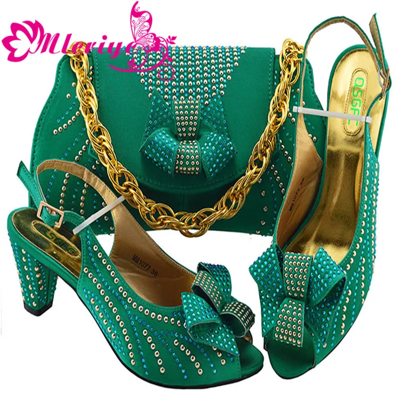 New Arrival Italian Shoes with Matching Bags 2019 Women Wedding Shoes and Bag Set MM1077 with Rhinestone Party Pumps