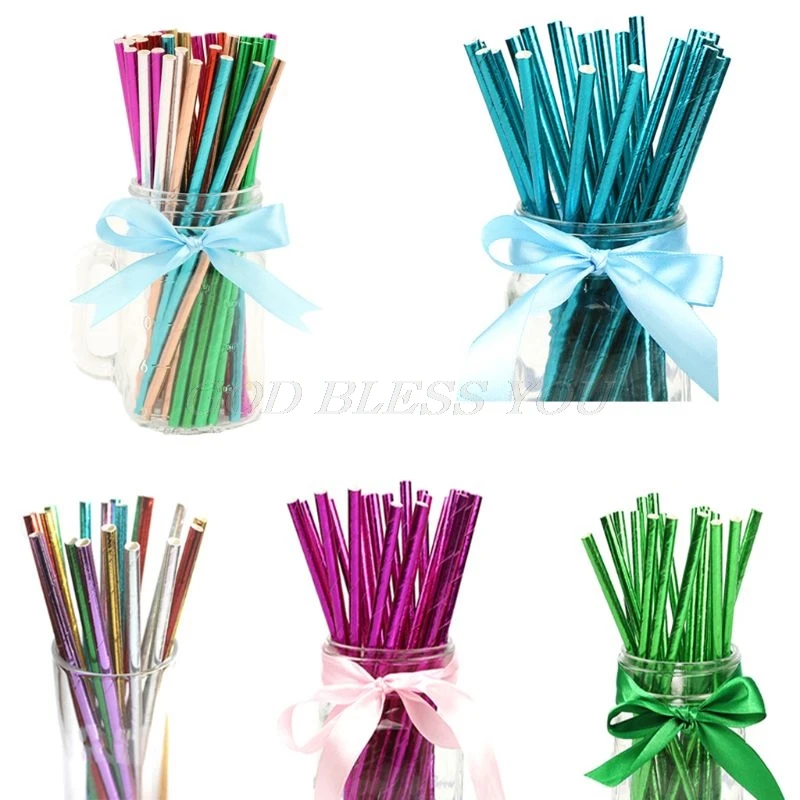 25PCS Gold Drink Paper Straws Birthday Party Supplies Theme Polka Baby Shower