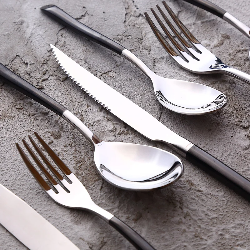 Stainless steel steak cutlery suit Western food and fork Black handle