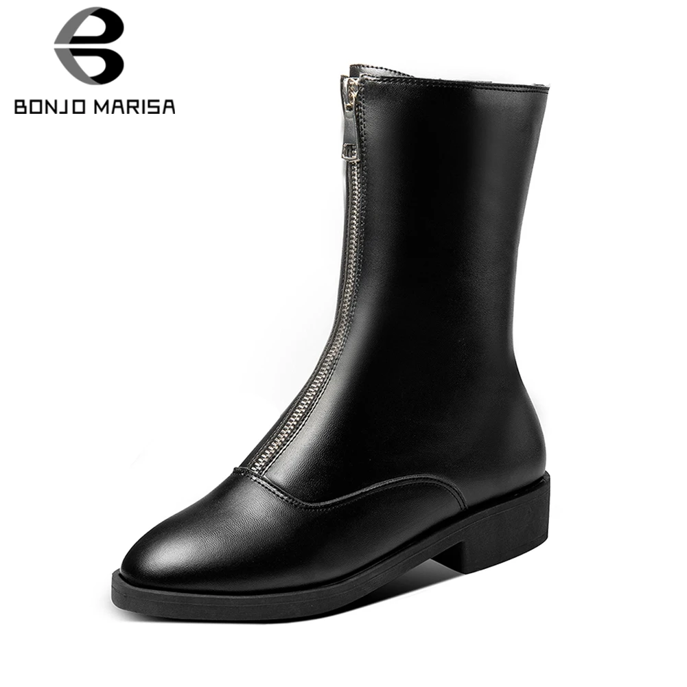 

BONJOMARISA New Plus Size 30-52 Brand Design Ankle Boots Women 2019 Autumn Elegant Black Booties Med Heels Shoes Woman