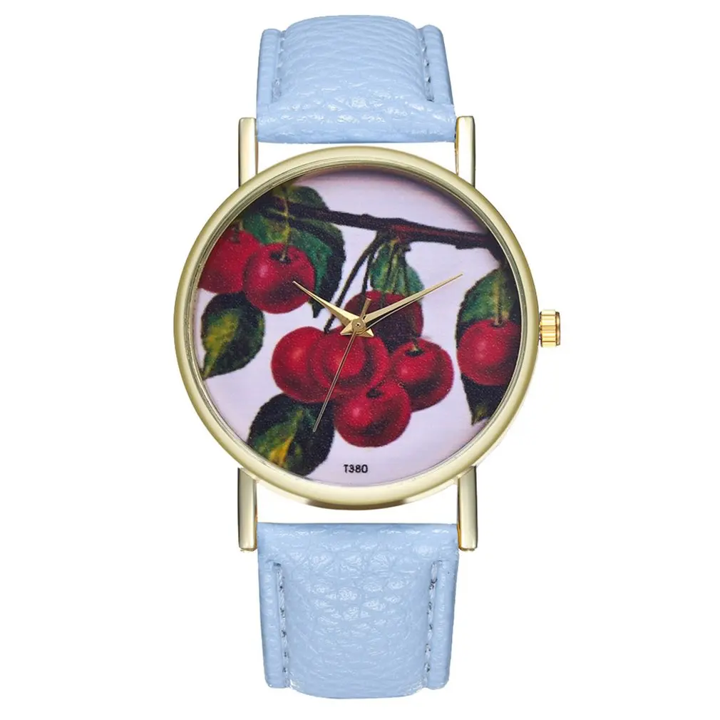 

Trendy High Quality Quartz Watch Cherry Pattern Litchi Leather Strap Round Dial Quartz Watches Exquisite Workmanship Casual