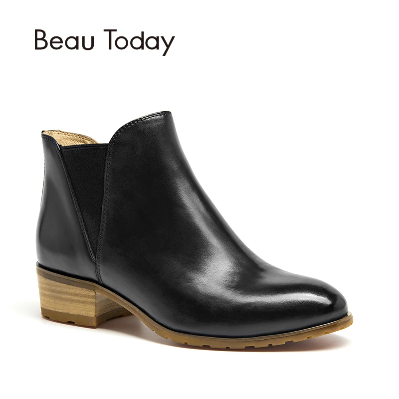 

BeauToday Chelsea Boots Women Waxing Genuine Cow Leather Elastic Band Autumn Winter Lady Ankle shoes Handmade 03267