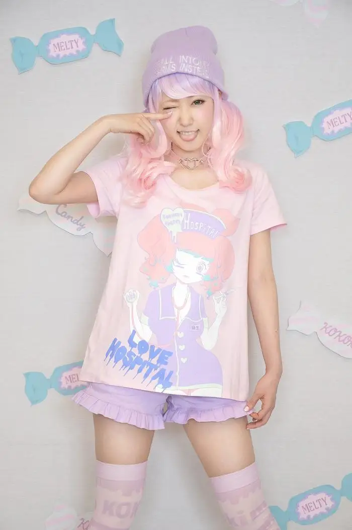 Adomoe/Новые летние футболки в стиле панк для девочек в стиле Лолиты в стиле Харадзюку; цвет розовый, черный; модные милые хлопковые футболки с короткими рукавами в японском стиле
